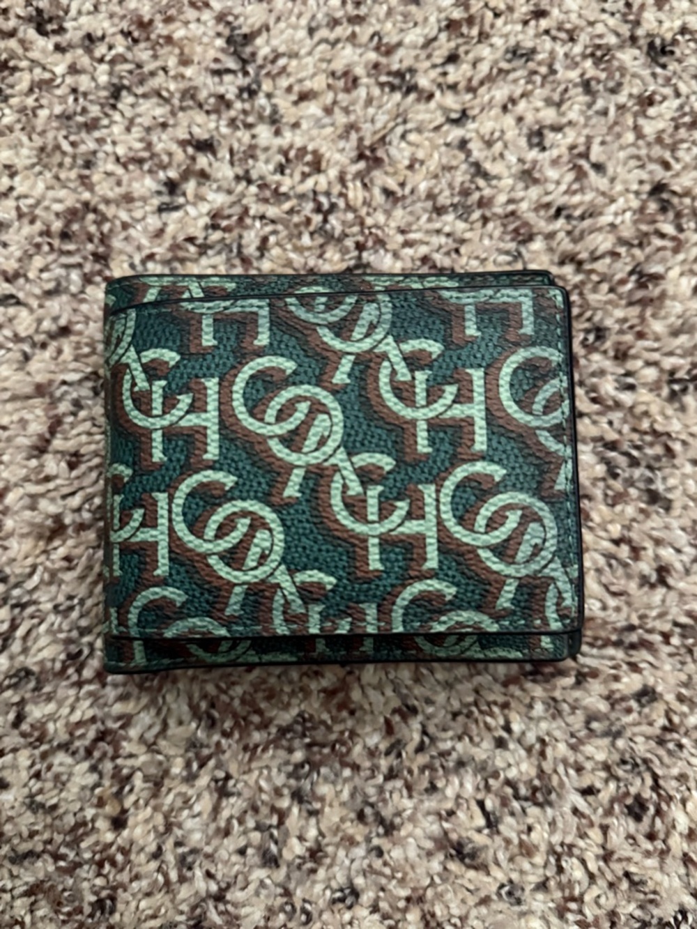 Men's Patterned Bi-Fold Wallet in Green and Brown COACH - Picture 6 of 6